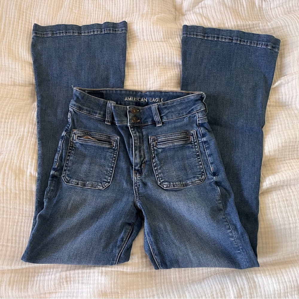 American Eagle Outfitters AE Women's Super Hi-Rise Flare Stretch Jeans 8 Long